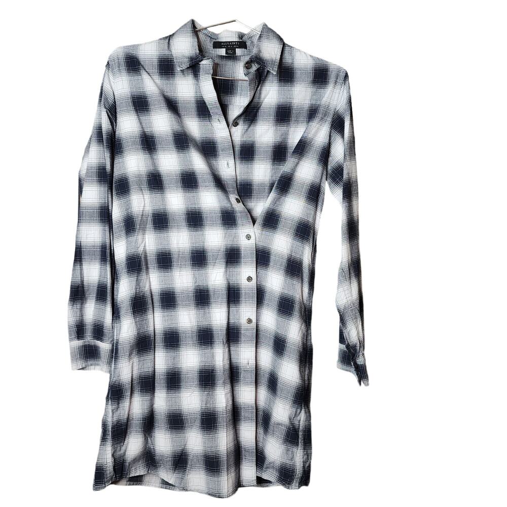 Allsaints Braxon Plaid Asymetrical Cotton Shirt Dress Size 4